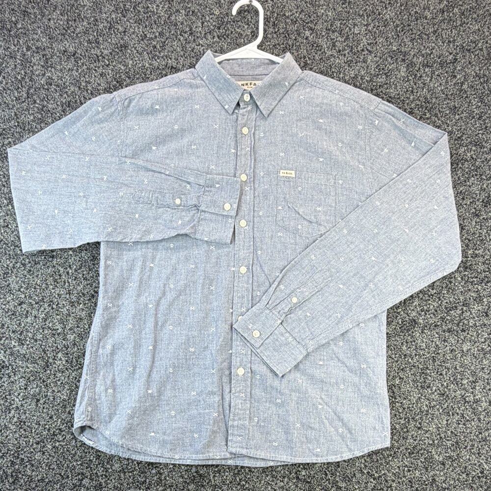 Tankfarm & Co. Men's L Blue Anchor Print Chambray Cotton L/S Button-Up Pockets